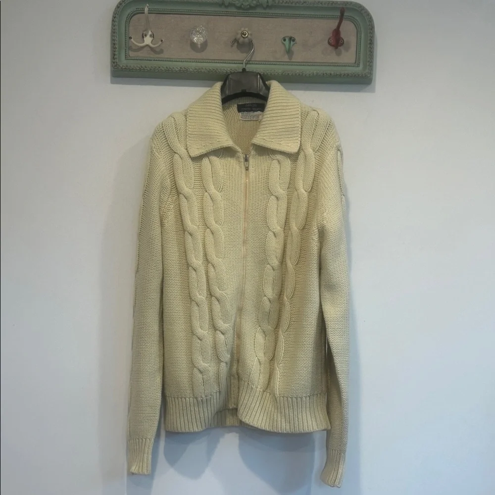 Vintage Macy’s Cream Cable Knit Full Zip Cardigan Sweater men’s medium